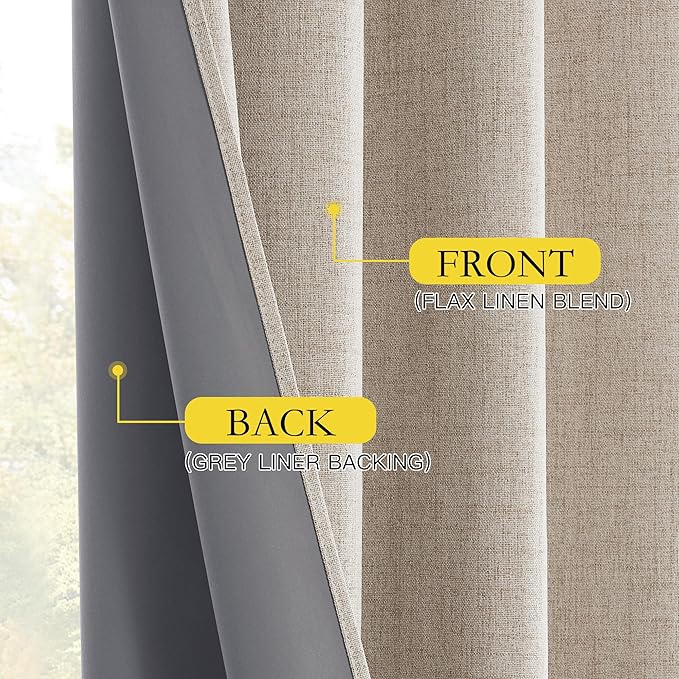 NICETOWN Farmhouse Style 100% Blackout Oatmeal Linen Curtains 90 inches Length - Image 6