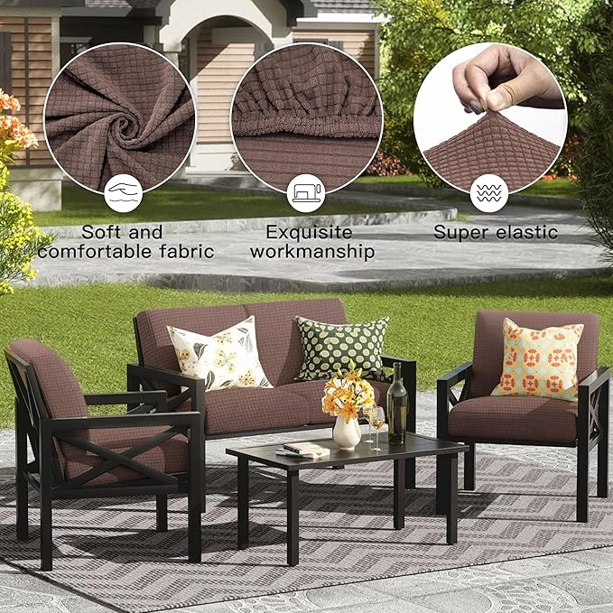 8Pcs Outdoor Cushion Covers, Patio Cushion Covers, Stretch Elastic Slipcovers - Image 4