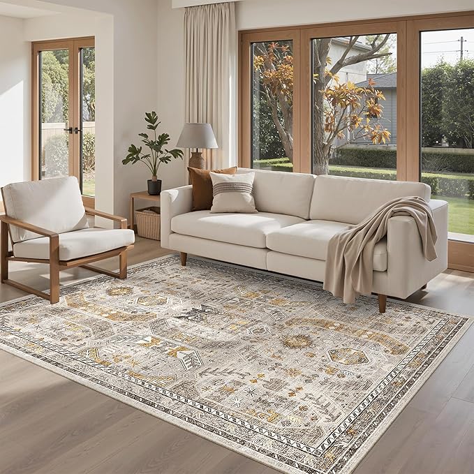 Madane Area Rug 4x6 Washable Rugs: Vintage Living Room Rug Soft Low Pile Non - Image 3