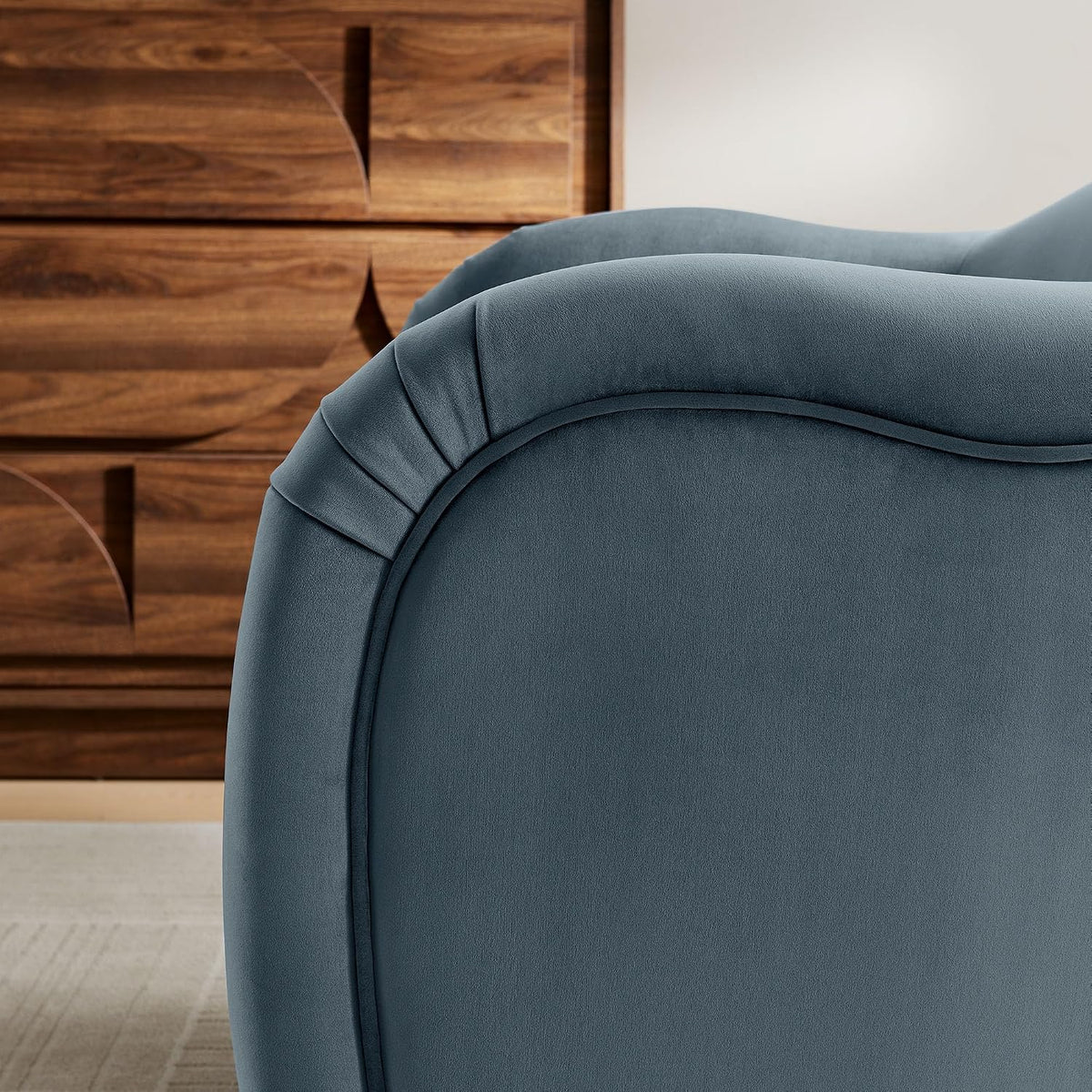 Modway Compose Barrel Chair with Performance Velvet Fabric in Cadet Blue – Upholstered Accent Armchair with Curved Backrest – Cozy Lounge Chair for Reading – Round Comfy Single Sofa Club Chair