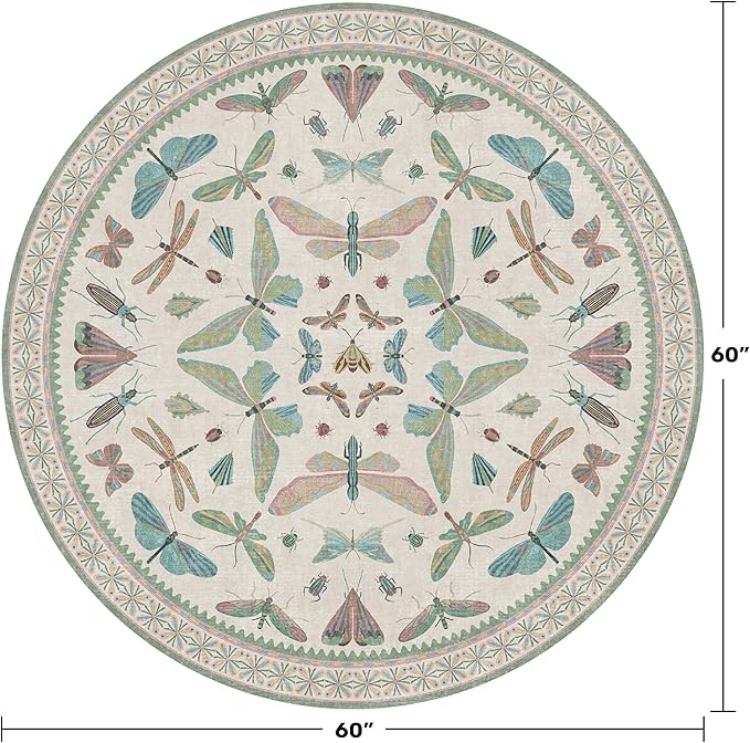 Insect Light Green 5ft Round Area Rug - Image 2