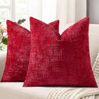 decorUhome Red Chenille Throw Pillow Covers 18x18 Set of 2 Textured Soft Cozy by decorUhome