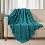 BOURINA Teal Throw Blanket 50x60 Inches Throw Textured Solid Soft Ripple Throws by BOURINA
