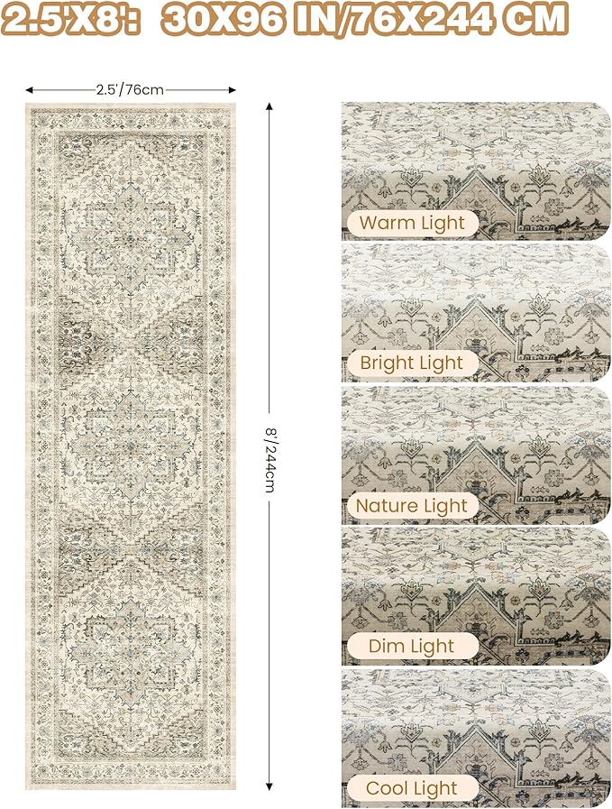 Kitchen Runner Rug Non Slip Washable 2.5x8, Soft Low Pile Entryway Rug Runners - Image 2