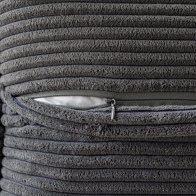 MIULEE Dark Grey Corduroy Decorative Euro Sham Pillow Covers 24x24 Inch - Image 3