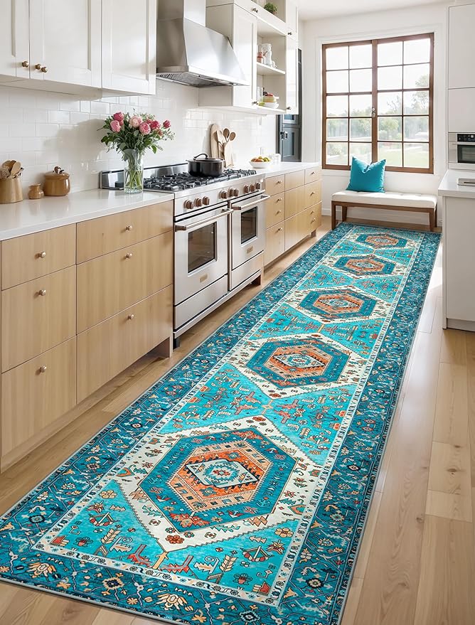 SERISSA Runner Rug for Hallways, Extra Long Boho Rug Ultra Soft Vintage Blue - Image 2