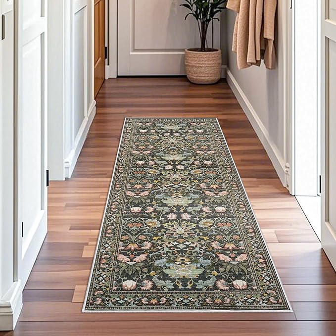 2x6 Washable Hallway Runner Rug: Vintage Floral Kitchen Rugs - Image 7