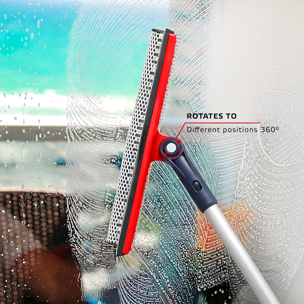 DSV Professional Window Squeegee | 2-in-1 Window Cleaner Sponge and 10" Soft Rubber Strip with Extension Pole 50 Inch & 127 cm | Adjustable to Clean from Multiple Angles