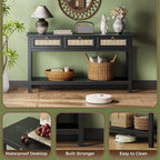 SUPERJARE Rattan Console Sofa Table with Outlets, USB-C Port and 3 Drawers