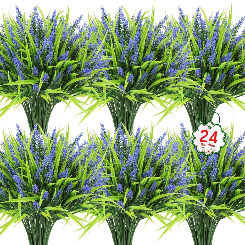 Ouddy Decor 24 Pcs Artificial Flowers for Outdoors Fake Lavender, Mixed