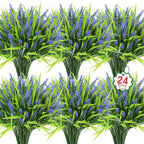 Ouddy Decor 24 Pcs Artificial Flowers for Outdoors Fake Lavender, Mixed