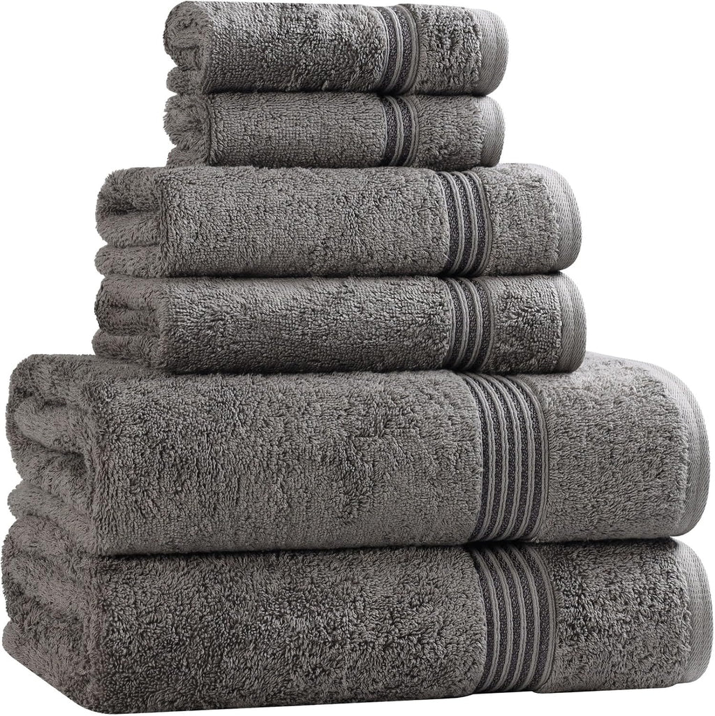 Superior Egyptian Cotton 6-Piece Towel Set, Assorted Towels for Home Bathroom, Master, Guest Bath, Decor Essentials, Includes 2 Bath, 2 Hand, 2 Face Towels/Washcloths, Quick Dry, Absorbent, Charcoal