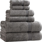 Superior Egyptian Cotton 6-Piece Towel Set, Assorted Towels for Home Bathroom, Master, Guest Bath, Decor Essentials, Includes 2 Bath, 2 Hand, 2 Face Towels/Washcloths, Quick Dry, Absorbent, Charcoal
