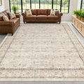 Washabel Lvory Modern Rugs for Living Room, 9x12 Low Pile Floral Carpet for by HazoHaus