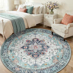 Area Rugs 6ft Washable Non-Slip, Floral Vintage Distress Print Pattern - Image 3