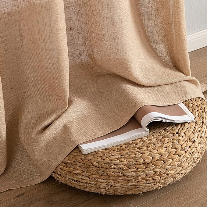 MIULEE Light Brown Linen Curtains 84 Inch Length 2 Panels - Image 7