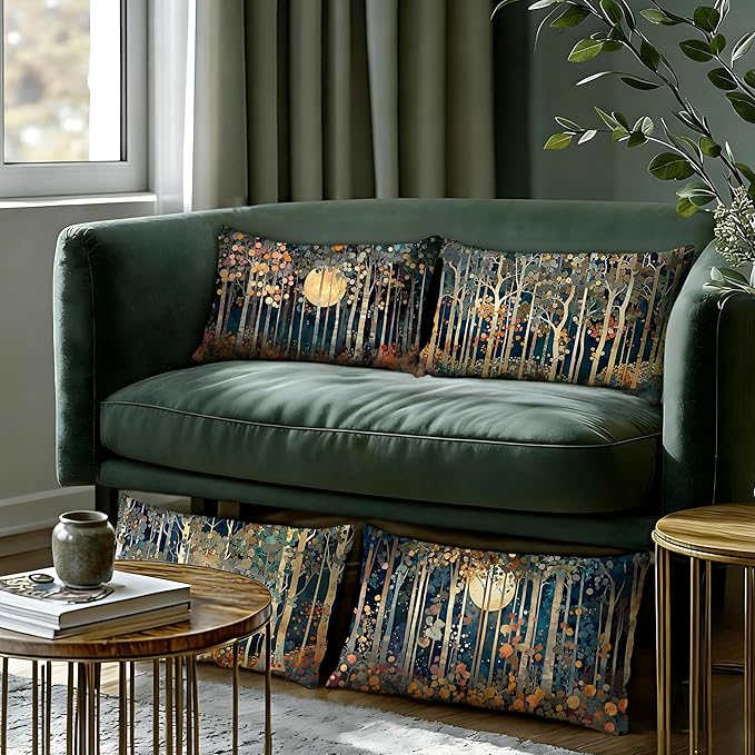 Rustic William Morris Inspired Forest Moon Decor Pillow Covers 12x20 Set of 4 - Image 6
