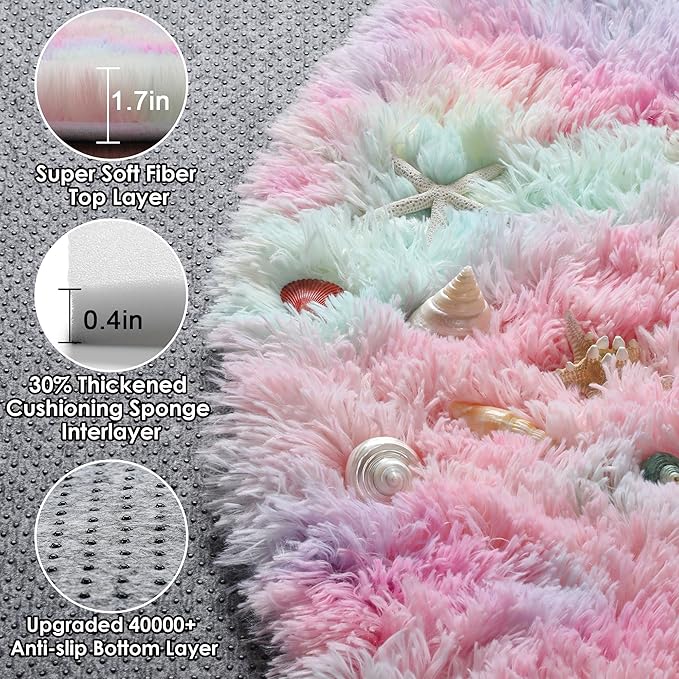 ONASAR Rainbow Round Area Rugs 5ft, Soft Bedroom Circle Rug Mats - Image 2