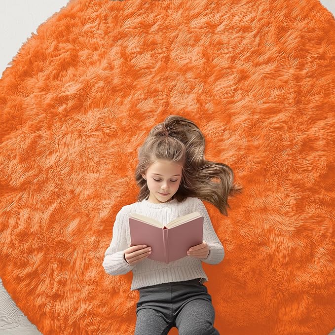 OLANLY Orange Round Rugs for Bedroom by OLANLY