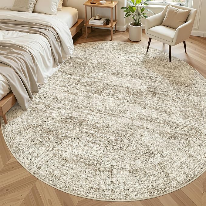 8x8 Brown Round Rug 8ft Living Room Circle Rug Vintage Round Area Rug Non Slip - Image 2