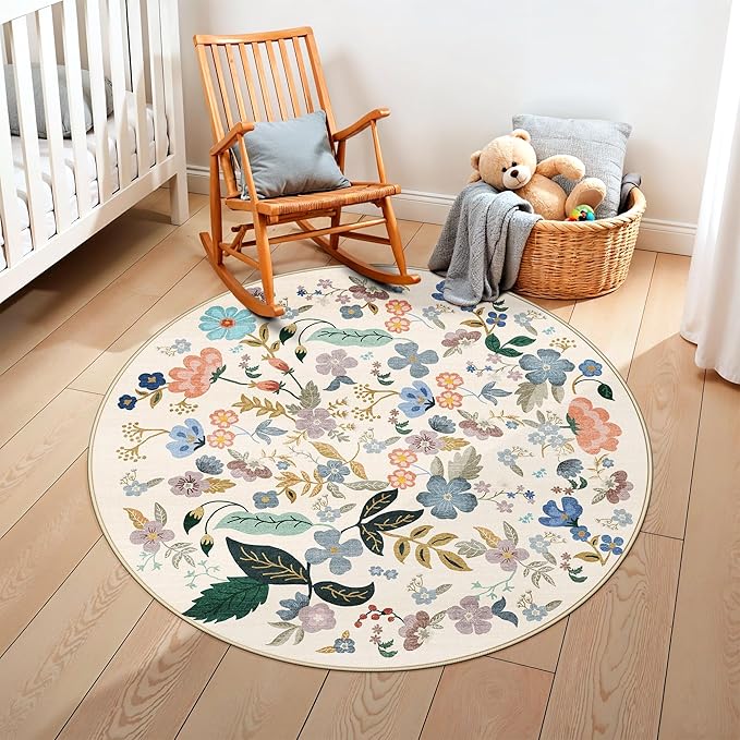 Washable Floral Round Rugs for Bedroom - Image 2