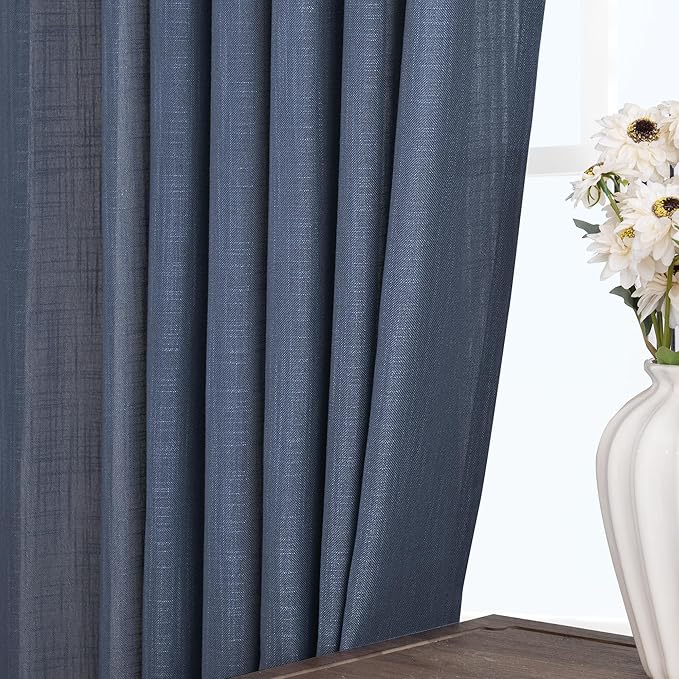 Navy Blue Curtains for Living Room Back Tab Modern Farmhouse Semi Sheer Blue - Image 4