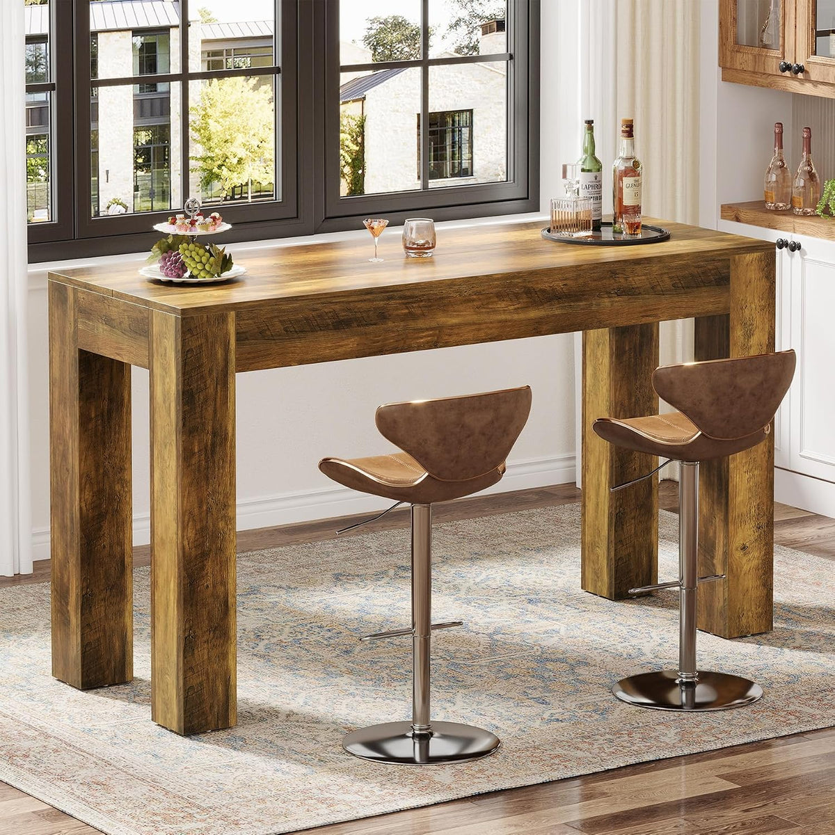 Tribesigns 63" Rectangular Dining Table, Rustic Wooden Kitchen Table with 4 Sturdy Legs, Farmhouse Dining Room Furniture for Family Meals, Apartment, or Small Space (Brown)