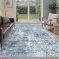 Abstract Rug 5x7 Machine Washable Area Indoor Blue Low Pile Non-Slip Foldable by Soalmost