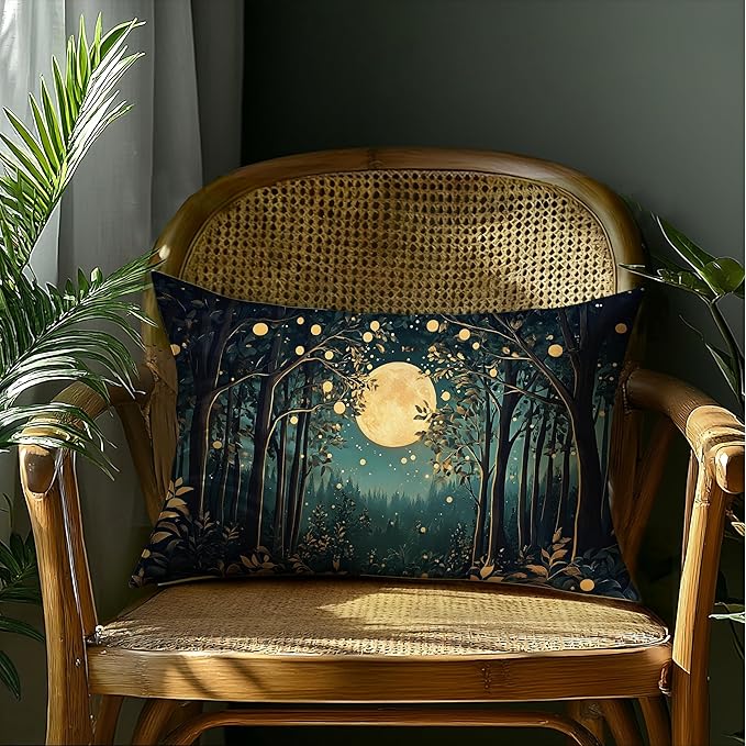 Rustic William Morris Inspired Night Moon Forest Decor Pillow Covers 18x18 - Image 4