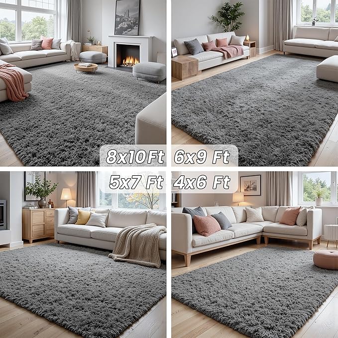 8x10 Area Rugs for Living Room Rug: Soft Fluffy Shag Light Gray Rugs for Bedroom - Image 7