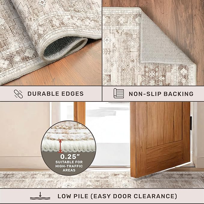 Hazo Haus Washable Neutral Farmhouse Bedroom Rug, 5x7 Area Rugs - Image 5