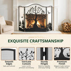 50" x 36" 3-Panel Fireplace Screen, Tree Pattern Fire Guard, Rustic