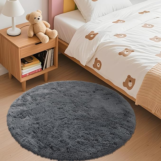 OLANLY Grey Round Rugs for Bedroom - Image 3