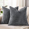 decorUhome Textured Chenille Throw Pillow Covers 18x18 Set of 2 Dark Grey