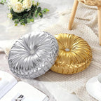 HIG Set of 2 Handcrafted Gold Ruched Round Throw Pillows – 14.5’’ Metallic - Image 8