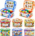 6 Pack Large Clear Toy Storage Bag with Name Tag, Waterproof PVC Toy Organizer Bags with Zipper & Manual Pocket, Toy Storage Organizer for Lego Bricks, Building Blocks, Board Games, Kid Book (6 Color)