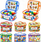 6 Pack Large Clear Toy Storage Bag with Name Tag, Waterproof PVC Toy Organizer Bags with Zipper & Manual Pocket, Toy Storage Organizer for Lego Bricks, Building Blocks, Board Games, Kid Book (6 Color)