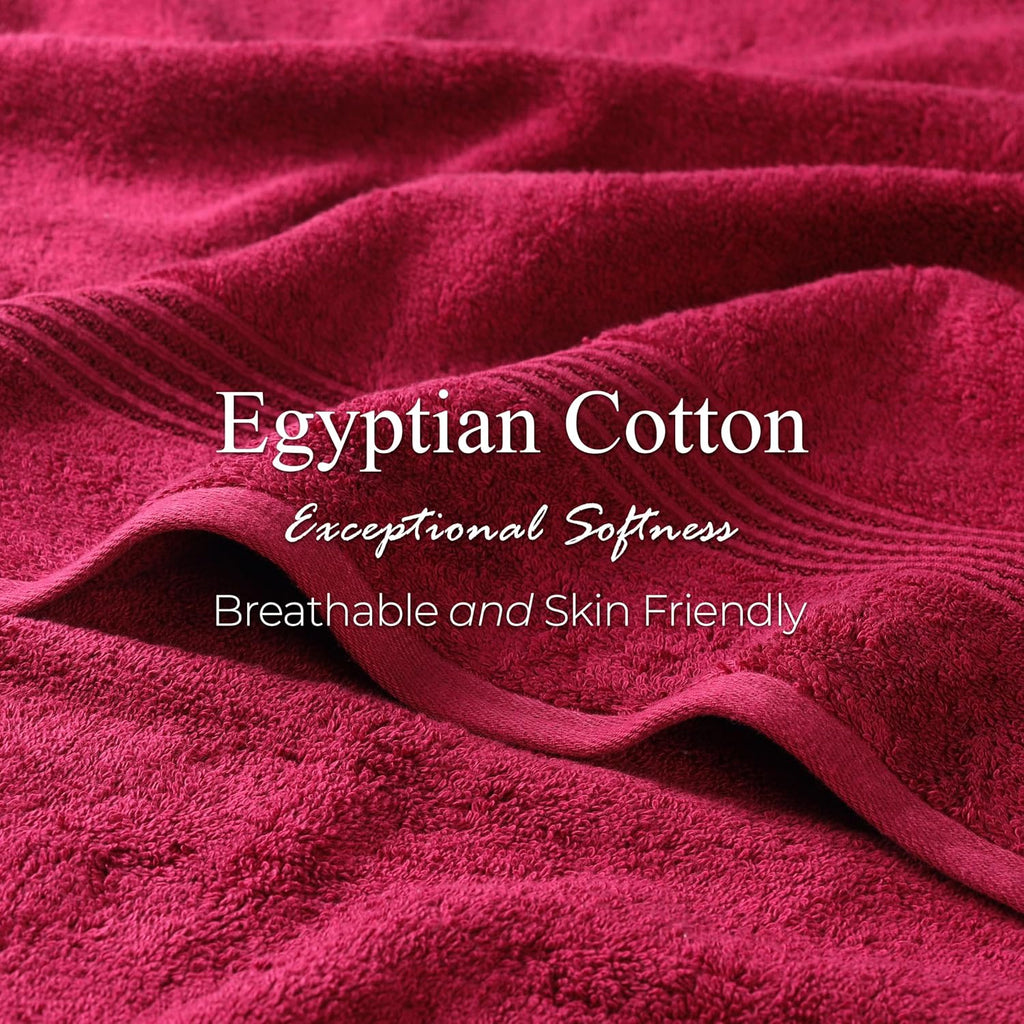 Superior Egyptian Cotton 6-Piece Towel Set, Bathroom Essentials, Towels For Bathroom, Apartment, Airbnb, Guest Bath, Face, Hand, Bath Towels, Washcloths, Absorbent, Fast Drying, Burgundy