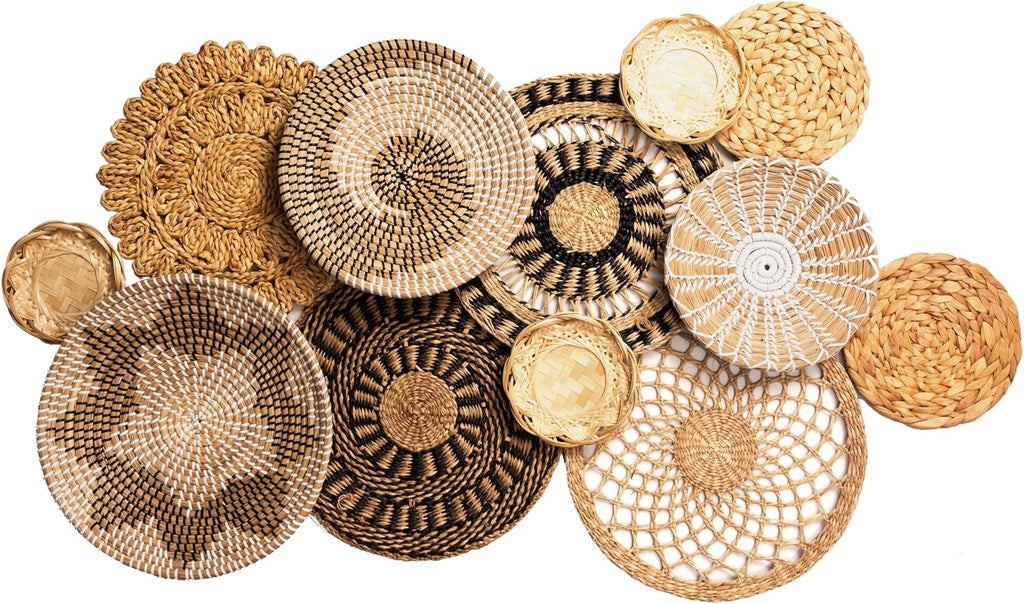 Laquedecraft Basket Wall Decor Set of 12, Natural Handwoven Wicker