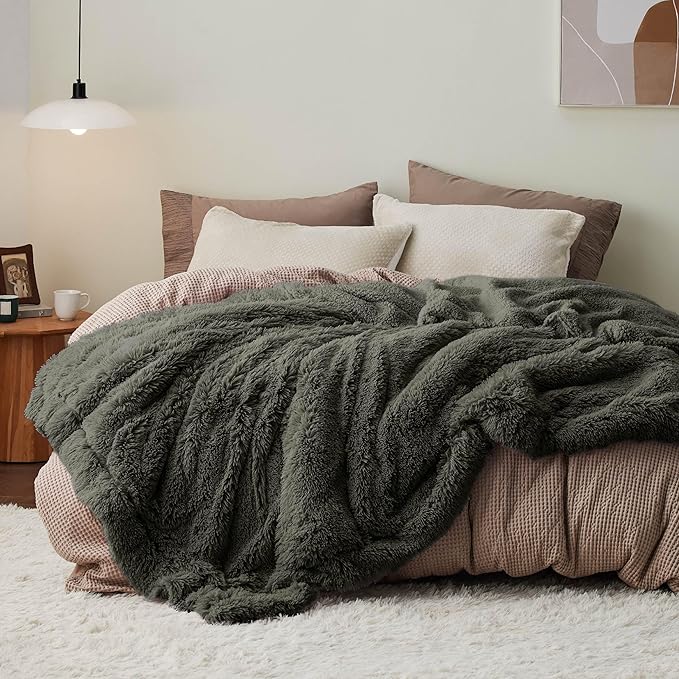 Bedsure GentleSoft Fluffy Olive Green Blankets Queen Size by BEDSURE