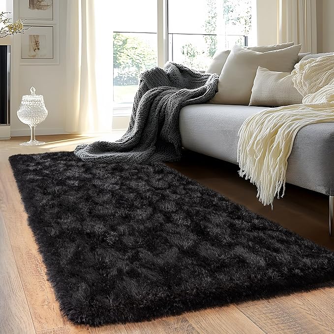 Black Runner Rug for Bedroom Hallways, 2x6 Fluffy Throw Area Rugs Non Slip for by Quntue