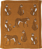 Creative Co-Op Soft Cotton Knit Baby Blanket with Decorative Cheetahs, Mustard Color