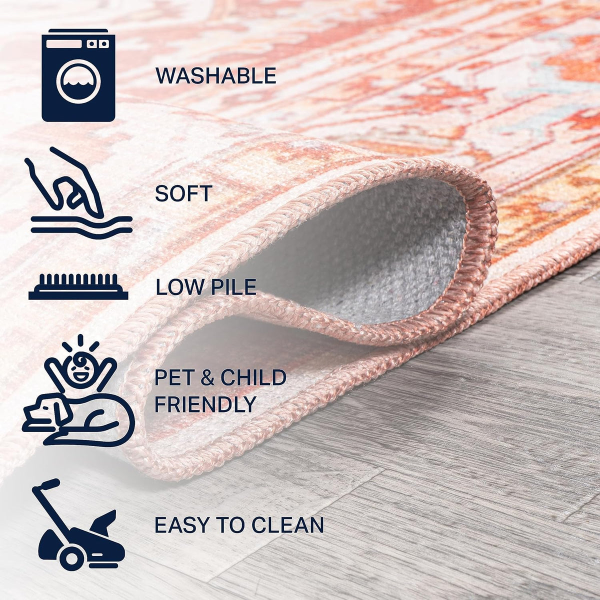 JONATHAN Y Machine Washable Orange/Cream Indoor Area Rug 4X6 ft, ASA Ornate Medallion for Living Room, Bedroom, Kitchen, Office, Easy-Cleaning, High Traffic, Pet-Friendly, Non-Shedding (WSH108A-4)