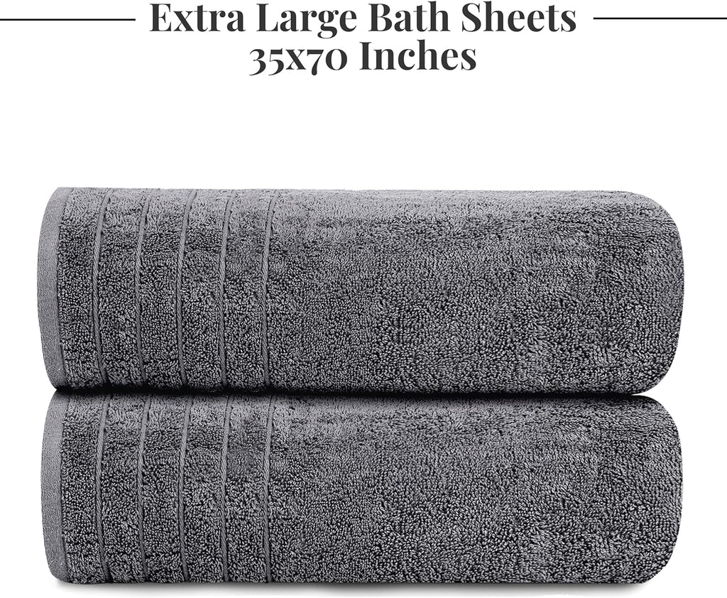 Tens Towels 2 Piece Extra Large Bath Sheets 35 x 70 Inches, Dark Grey