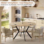 MECHYIN 42'' Round Dining Table for 2–4, Farmhouse Round Kitchen Table with Storage Shelf, Pedestal Dinner Table, Wood Top & Metal Base, Small Space Table for Apartment, Dining Room, Light Oak