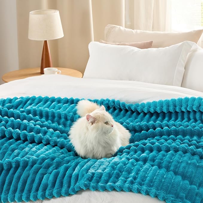 Bedsure Teal Fleece Blanket for Couch - Image 4