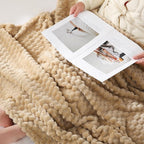 Beige Throw Blanket 50"×60" inches Fuzzy 3D Jacquard Decorative Flannel Fleece - Image 7