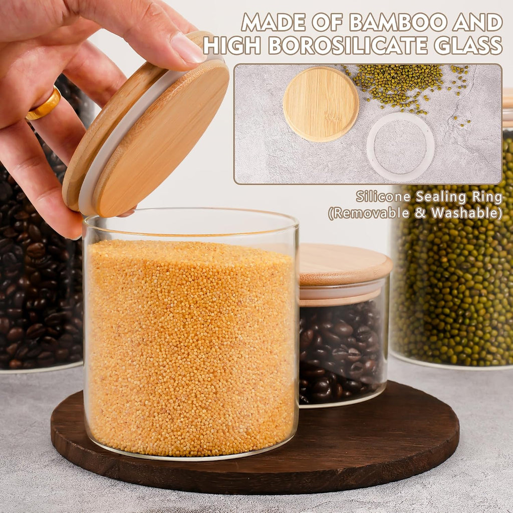 2PCS Small Glass Storage Jars with Airtight Lids,18 fl oz (550ml) Cute Clear Storage container with bamboo Lid,Glass Pantry Canister for Beans, Rice,Sugar,Cookie Coffee (N-Clear-2PCS-18FL OZ/550ML)