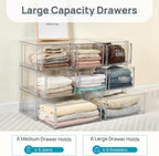 Vtopmart 4 Pack Clear Stackable Closet Storage Drawers 15QT, Medium