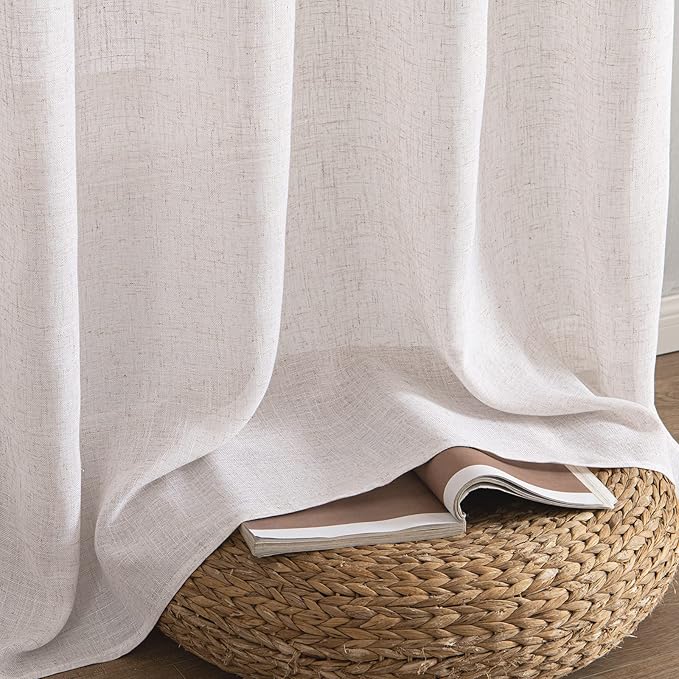 MIULEE White Linen Curtains 63 Inch Length 2 Panels - Image 7